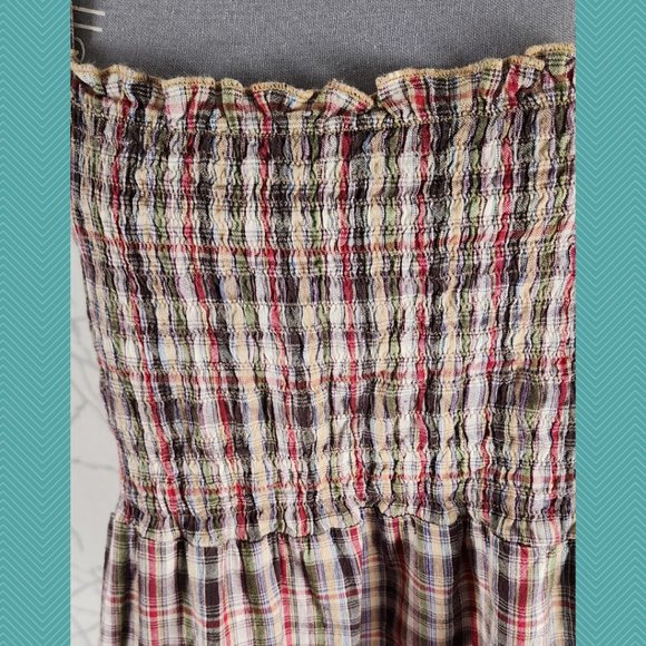 Ash & Sara Plaid Checks Smocked Babydoll Flowy Tank - Picture 2 of 5